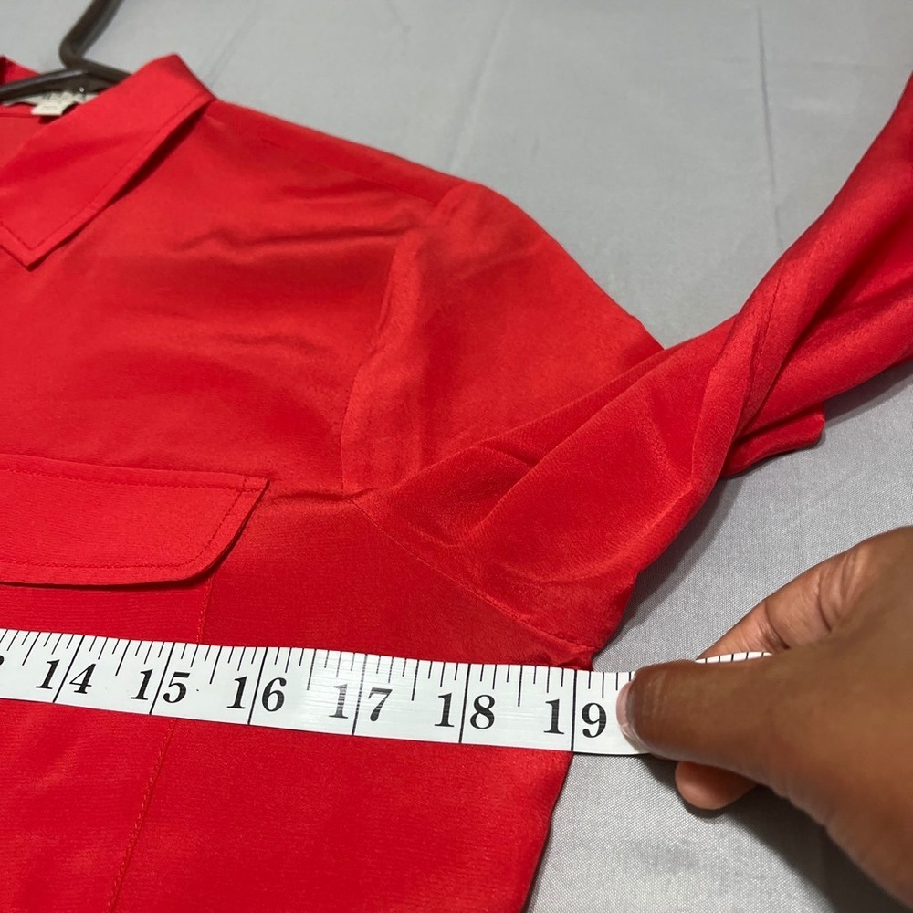 Wyatt 100%Silk Red Button Up Blouse Office Quiet Luxury Old Money Classic  Top S - Picture 6 of 7